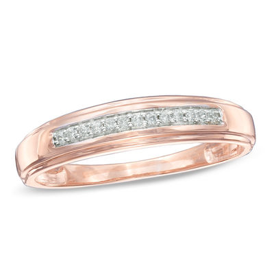 Men's 1/10 CT. T.W. Diamond Wedding Band in 10K Rose Gold | Wedding ...