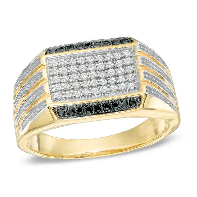 Men's 1/3 CT. T.W. Enhanced Black and White Diamond Ring in 10K Gold