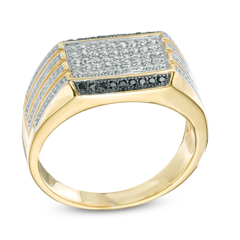 Men's 1/3 CT. T.W. Enhanced Black and White Diamond Ring in 10K Gold