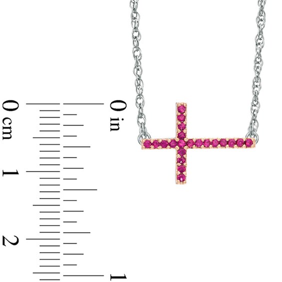 Lab-Created Ruby Sideways Cross Necklace in Sterling Silver
