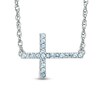 Thumbnail Image 0 of Aquamarine Sideways Cross Necklace in Sterling Silver