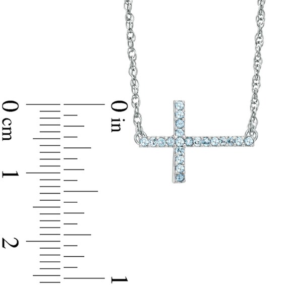 Aquamarine Sideways Cross Necklace in Sterling Silver