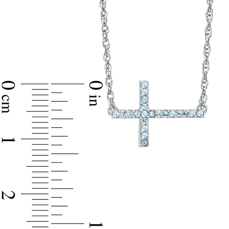 Aquamarine Sideways Cross Necklace in Sterling Silver