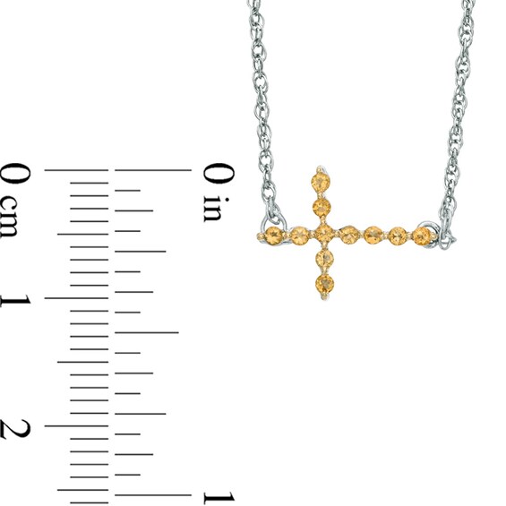 Citrine Sideways Cross Necklace in Sterling Silver