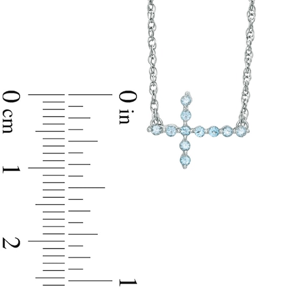 Aquamarine Sideways Cross Necklace in Sterling Silver