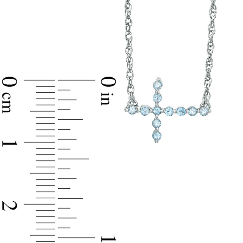 Aquamarine Sideways Cross Necklace in Sterling Silver