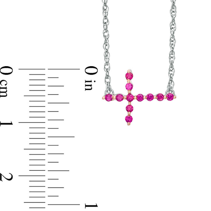 Lab-Created Ruby Sideways Cross Necklace in Sterling Silver | Zales