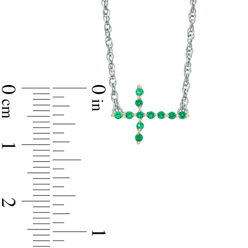 Main Image 2 of Lab-Created Emerald Sideways Cross Necklace in Sterling Silver