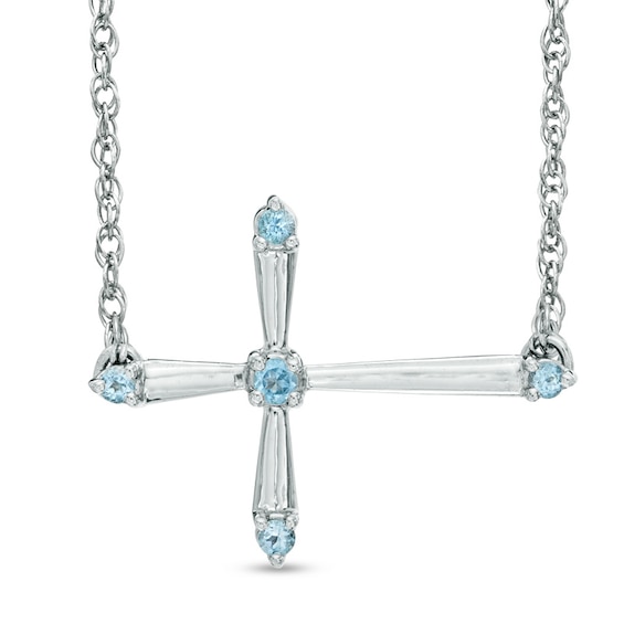 Blue Topaz Sideways Cross Necklace in Sterling Silver