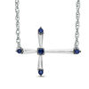 Thumbnail Image 1 of Lab-Created Blue Sapphire Sideways Cross Necklace in Sterling Silver