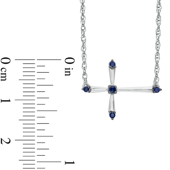Lab-Created Blue Sapphire Sideways Cross Necklace in Sterling Silver