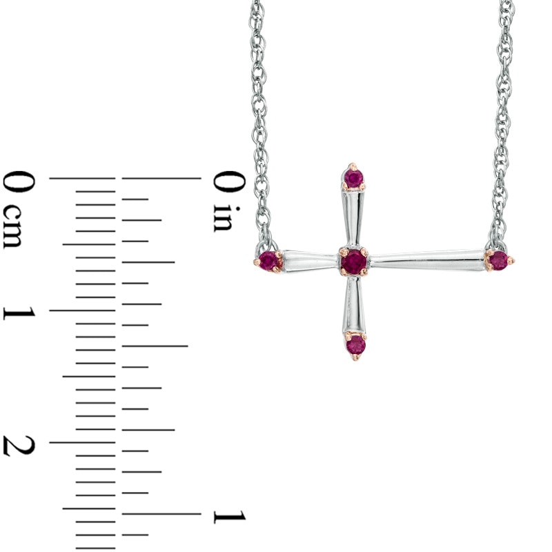 Lab-Created Ruby Sideways Cross Necklace in Sterling Silver