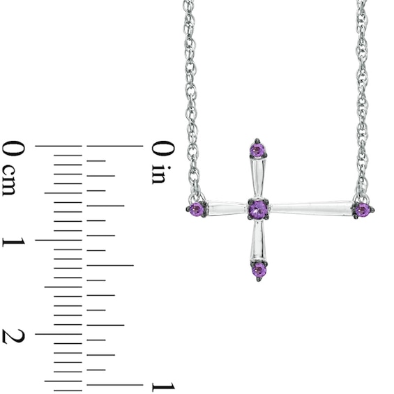 Amethyst Sideways Cross Necklace in Sterling Silver