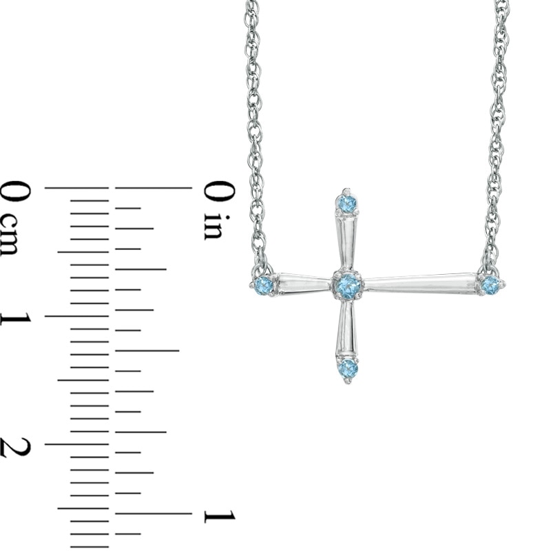 Aquamarine Sideways Cross Necklace in Sterling Silver
