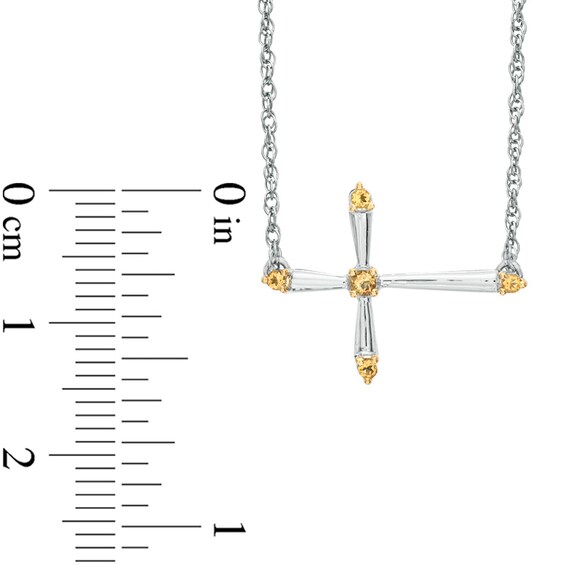 Citrine Sideways Cross Necklace in Sterling Silver