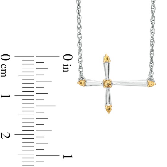 Citrine Sideways Cross Necklace in Sterling Silver