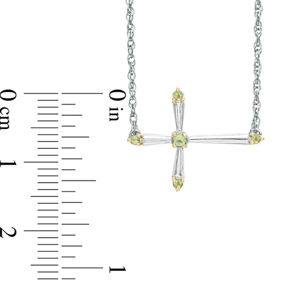 Peridot Sideways Cross Necklace in Sterling Silver