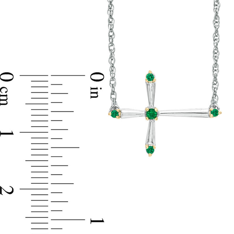 Main Image 2 of Lab-Created Emerald Sideways Cross Necklace in Sterling Silver
