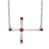 Thumbnail Image 0 of Garnet Sideways Cross Necklace in Sterling Silver