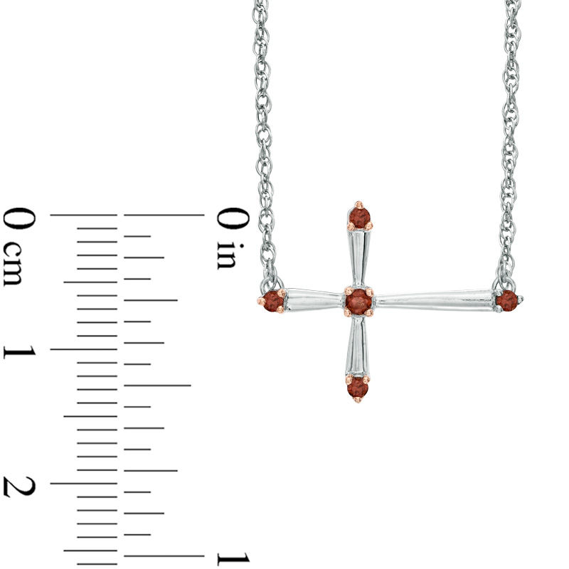 Garnet Sideways Cross Necklace in Sterling Silver