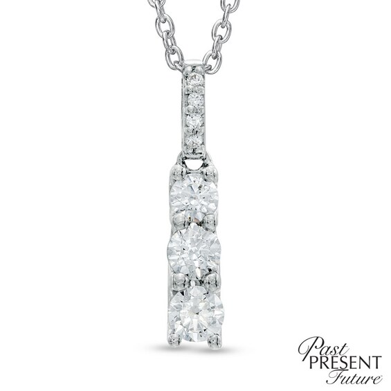 1/3 CT. T.w. Diamond Past Present FutureÂ® Linear Pendant in 10K White Gold