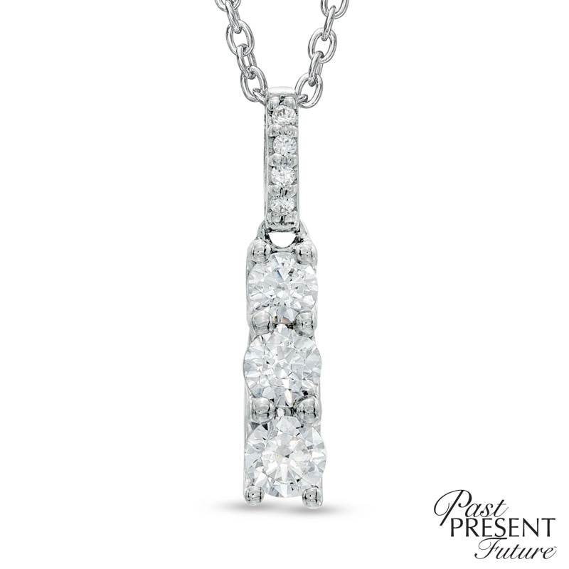 Main Image 1 of 1/3 CT. T.W. Diamond Past Present Future® Linear Pendant in 10K White Gold