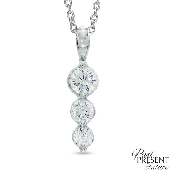 1/2 CT. T.w. Diamond Past Present FutureÂ® Linear Pendant in 10K White Gold