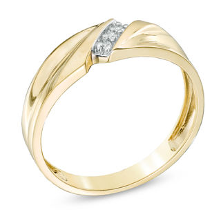 Men's Diamond Accent Three Stone Slant Ring in 10K Gold | Round ...