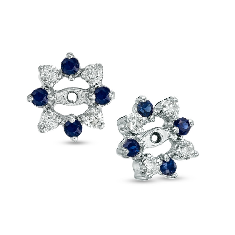 Blue Sapphire and 1/4 CT. T.W. Diamond Earring Jackets in 14K White Gold