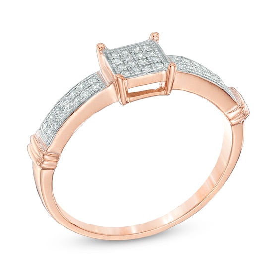 1/6 CT. T.w. Multi-Diamond Square Frame Promise Ring in 10K Rose Gold