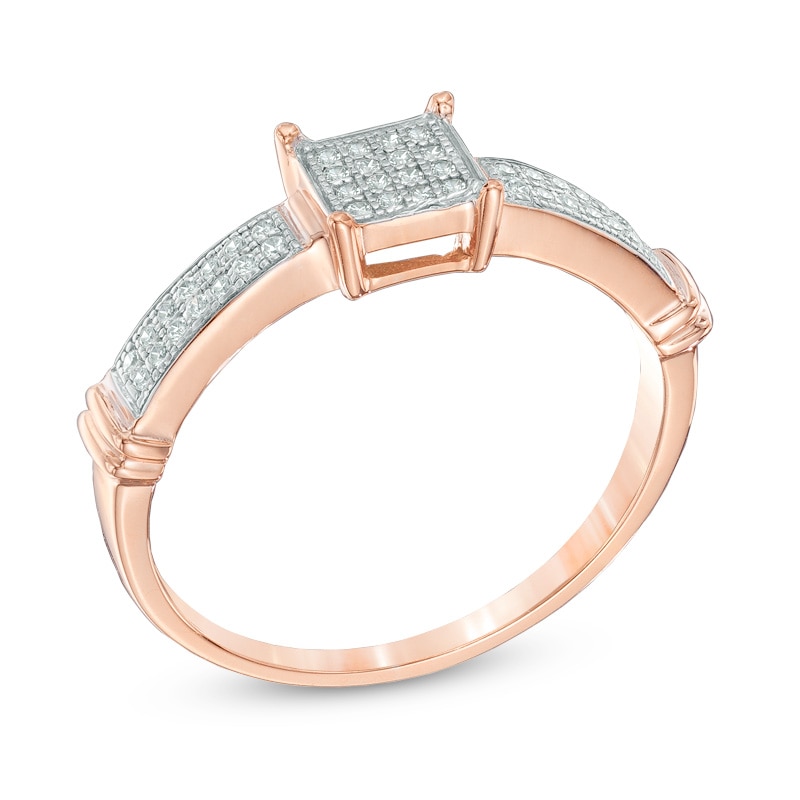 1/6 CT. T.W. Multi-Diamond Square Frame Promise Ring in 10K Rose Gold