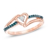 Thumbnail Image 0 of 1/10 CT. T.W. Enhanced Blue and White Diamond Heart Promise Ring in 10K Rose Gold