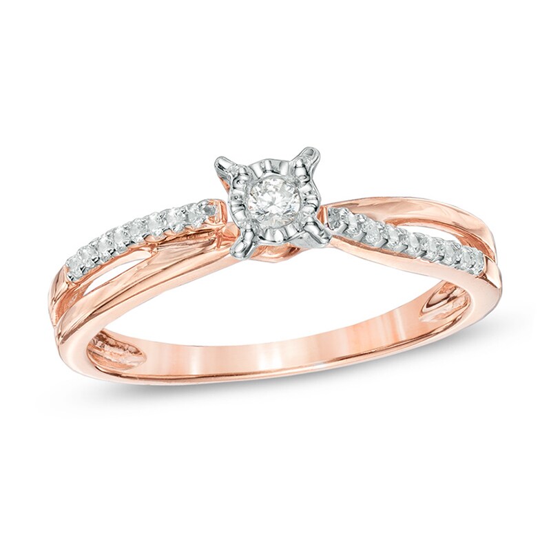 Main Image 1 of 1/4 CT. T.W. Diamond Split Shank Promise Ring in 10K Rose Gold