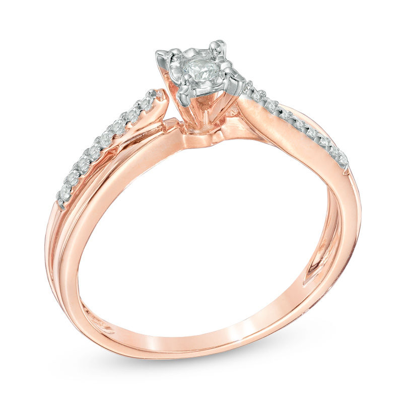 Main Image 2 of 1/4 CT. T.W. Diamond Split Shank Promise Ring in 10K Rose Gold