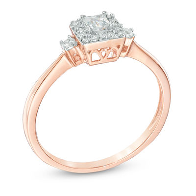 1 4 Ct T W Princess Cut Diamond Frame Promise Ring In 10k Rose Gold Zales