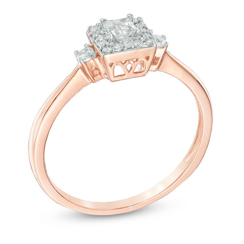 Main Image 2 of 1/4 CT. T.W. Princess-Cut Diamond Frame Promise Ring in 10K Rose Gold