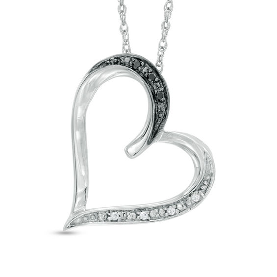 Enhanced Black and White Diamond Accent Tilted Heart ...