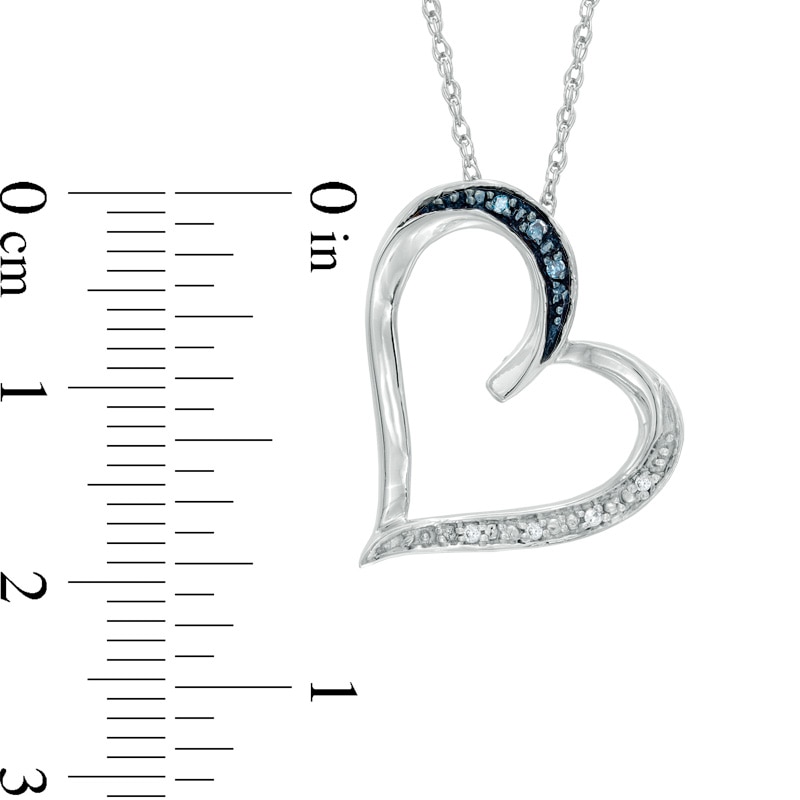 Blue and White Diamond Accent Tilted Heart Pendant in Sterling Silver
