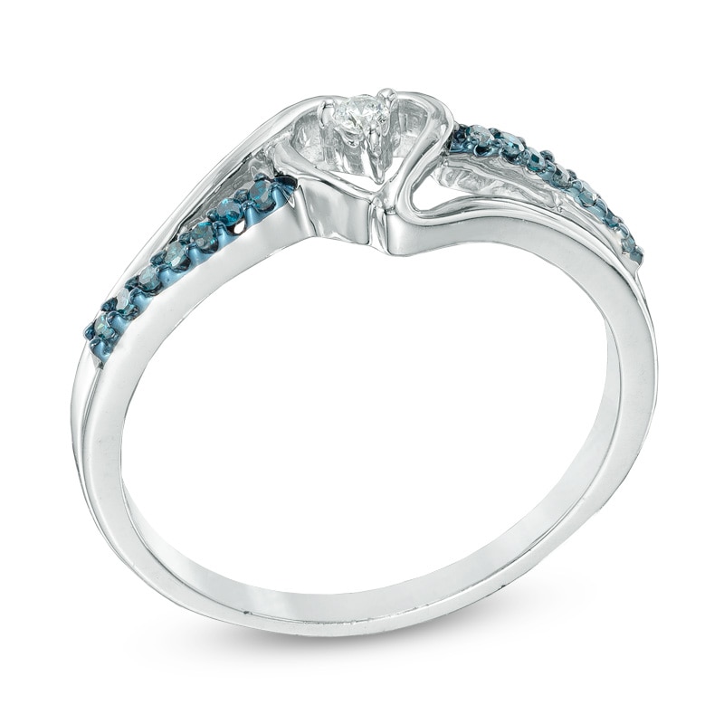 1/10 CT. T.W. Enhanced Blue and White Diamond Heart Promise Ring in Sterling Silver