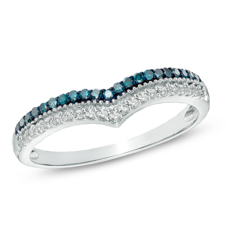 1/4 CT. T.W. Enhanced Blue and White Diamond Double Row Contour Band in 10K White Gold
