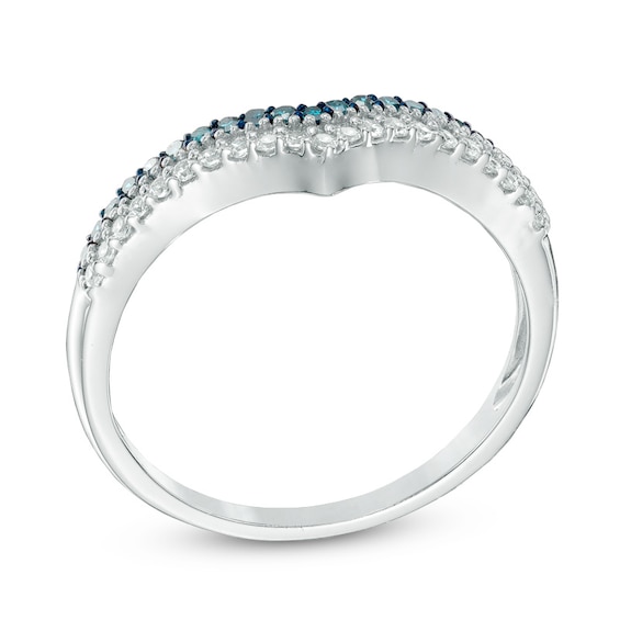 1/4 CT. T.w. Enhanced Blue and White Diamond Double Row Contour Band in 10K White Gold