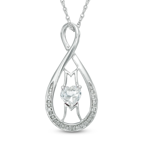 5.0mm Heart-Shaped Lab-Created White Sapphire and Diamond Accent Mom Infinity Pendant in Sterling Silver