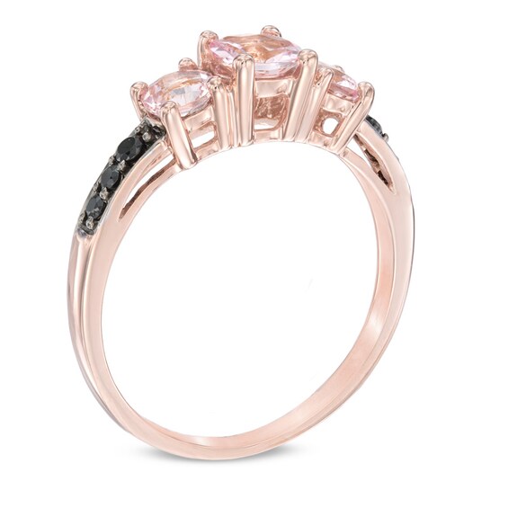 5.0mm Morganite and 1/10 CT. T.w. Black Diamond Three Stone Ring in 10K Rose Gold