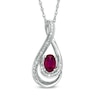 Thumbnail Image 1 of Oval Lab-Created Ruby and Diamond Accent Loop Pendant in Sterling Silver