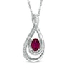 Thumbnail Image 0 of Oval Lab-Created Ruby and Diamond Accent Loop Pendant in Sterling Silver