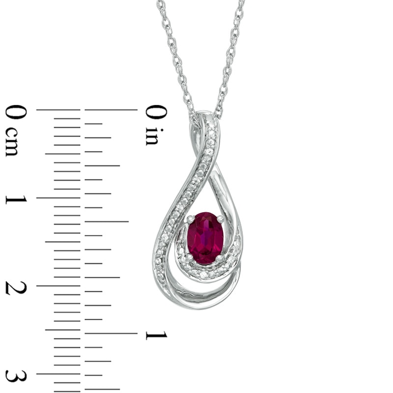 Oval Lab-Created Ruby and Diamond Accent Loop Pendant in Sterling Silver