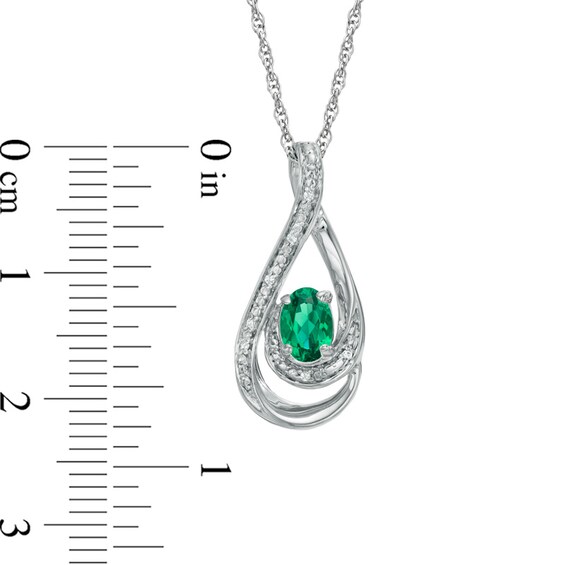 Oval Lab-Created Emerald and Diamond Accent Loop Pendant in Sterling Silver