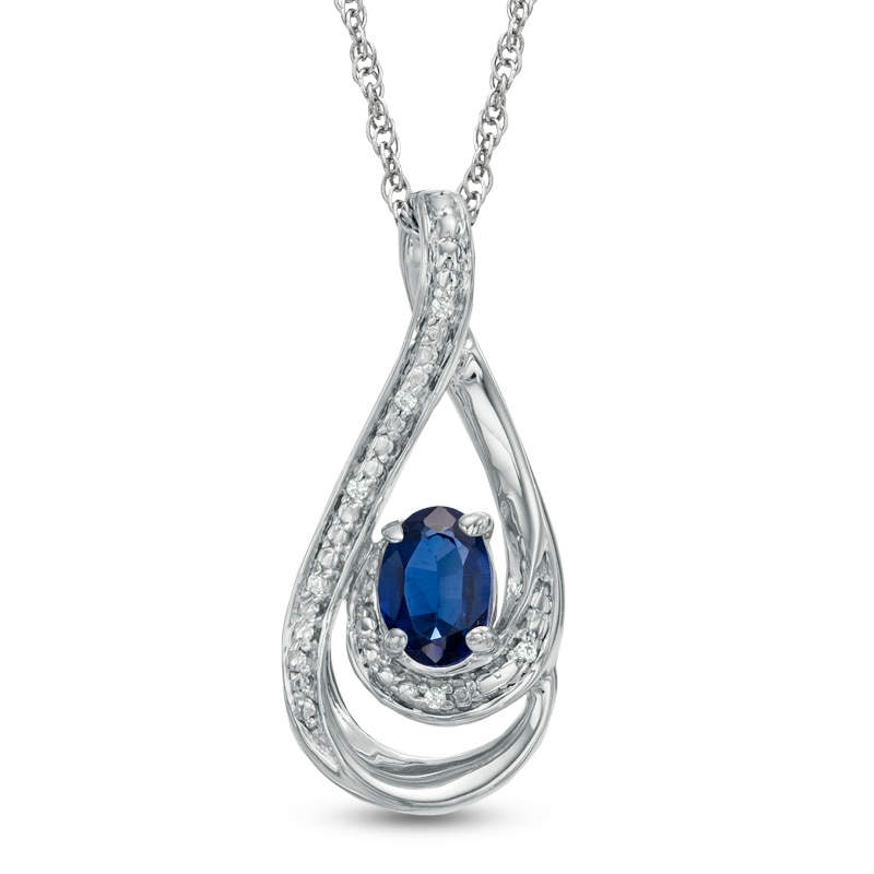 Main Image 1 of Oval Lab-Created Blue Sapphire and Diamond Accent Loop Pendant in Sterling Silver