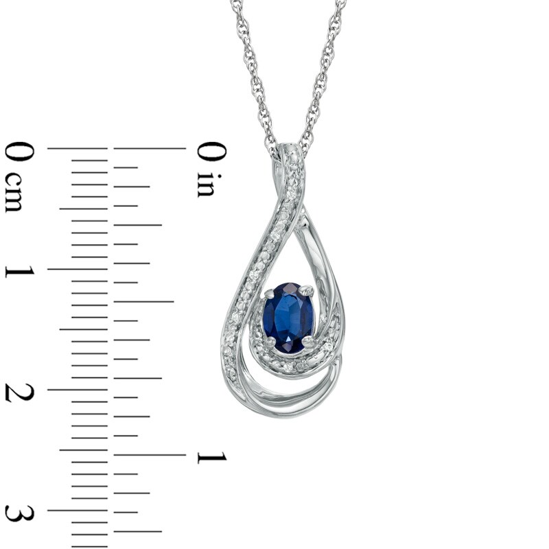 Main Image 2 of Oval Lab-Created Blue Sapphire and Diamond Accent Loop Pendant in Sterling Silver