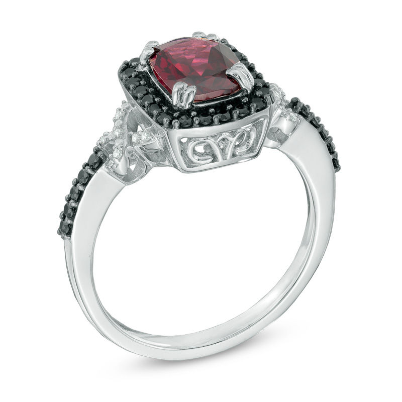 Main Image 2 of Cushion-Cut Rhodolite Garnet, Black Spinel and  Diamond Accent Ring in Sterling Silver